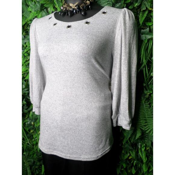 RETRELOGY Tops Women 2XL Gray Balloon Sleeve Blouse Stone Jeweled NWT 0013 - Picture 1 of 14